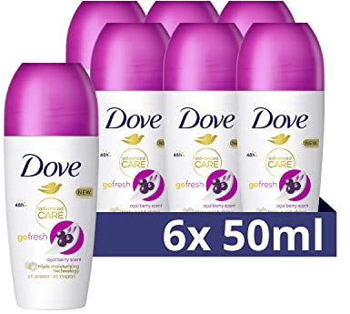 Dove Go Fresh Açaí Berry & Waterlily Anti-Transpirant Deodorant Roller, offers up to 48 hours of protection against sweat and moisturizes the skin - 6 x 50 ml - Advantage pack