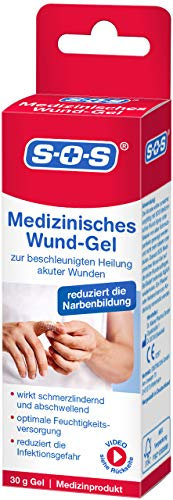 SOS Medizinisches Wund-Gel, zur Befeuchtung akuter Wunden für eine beschleunigte Wundheilung, Wundversorgung mit reduzierter Infektionsgefahr schmerzlindernder und abschwellender Wirkung, 1 x 30g Tube