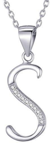 Morella Damen Halskette Silber mit Buchstaben Anhänger 925 Silber rhodiniert mit Zirkoniasteinen weiß 45 cm