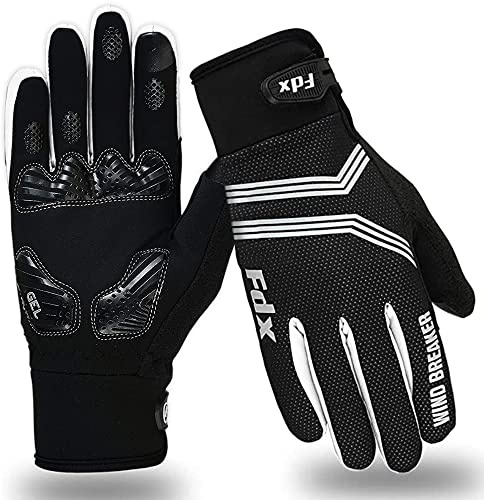 FDX Full Finger Winter Cycling Gloves for Men Women, Windproof Padded Mitts | Stay warm on winter rides with windproof, water-resistant cycling gloves, anti-slip padded palms and touchscreen control.