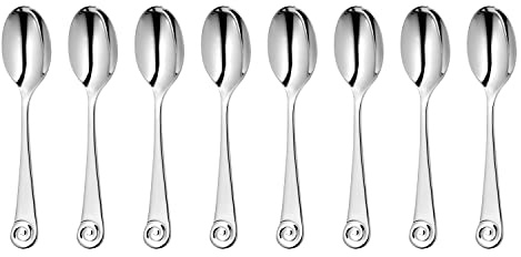 Robert Welch Ammonite Bright Small Coffee/Espresso Spoon, Set of 8. Made from Stainless Steel. Dishwasher Safe.