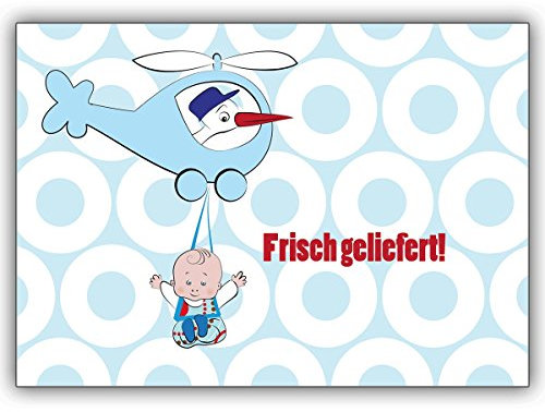 10x Coole Geburtsanzeige zur Geburt eines Jungen mit Storch: Frisch geliefert! • schöne Willkommens Grußkarte, Geburts Anzeigen Klappkarte um ihre Baby zu feiern, für Mitarbeiter, Familie, Freunde