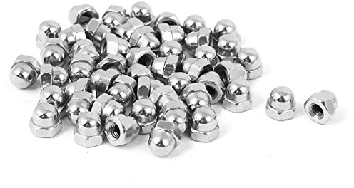 sourcing map Eichel Sechskant Hutmuttern - 50stk. M3 Hutmuttern Kohlenstoffstahl Sechskant Dekorative Hutmutter für Schrauben Bolzen Silber Ton