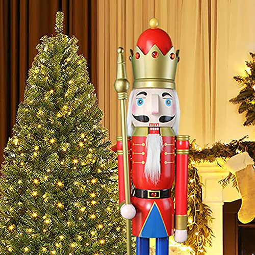 CDL 120cm 48 4Ft Tall Life-Size Large/Giant Red/Blue Christmas Wooden Nutcracker Soldier Ornament On Stand Hold Scepter Xmas/Event/Ceremonies/Commercial Indoor Outdoor Decoration (Red King K08)