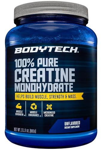 BodyTech Creatine Monohydrate Powder, Unflavored Micronized Creatine Formula for Men and Women, 5g per Serving, Pre Workout & Post Workout Supplement, Gluten Free, Sugar Free, 31.9 Oz, 181 Servings