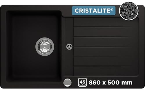 SCHOCK Küchenspüle Typos D-100 in Onyx I Granitspüle für 45 cm Unterschrank I robustes, pflegeleichtes Cristalite I geräumiges Becken mit Abtropffläche I Design-Spüle mit Excenterbedienung