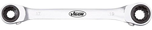 Vigor Doppel Ratschen-Ringschlüssel, V2705, Außenprofil Doppelsechskant | Abtrieb Außenprofil Doppelsechskant, Länge l2 220 mm, 242 g, SW 10 x 13 · 17 x 19 , Außenprofil Doppelsechskant