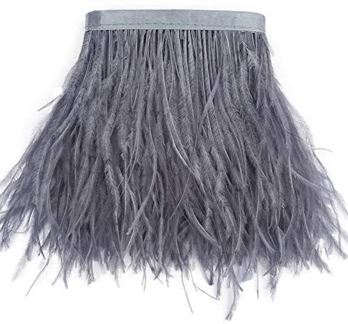 Sowder Straußenfeder-Borte, Fransen mit Satinband, für Kleidung, Kostüme, Nähen, Dekoration, 183 cm grau