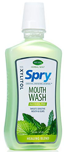 Spry Natural Xylitol Mouthwash Fluoride Free with Enamel Support, Alcohol-Free, Gentle, Non-GMO, Herbal Mint - 16 fl oz (Pack of 1)