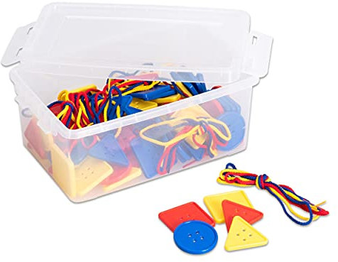 Betzold - Fädel-Knöpfe mit Schnüren, 88-TLG - Zählspiel Sortierspiel Fädelspiel