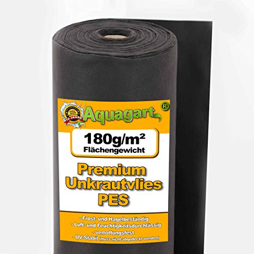 Aquagart 100m² Unkrautvlies schwarz - 180g I Unkrautschutzfolie für Garten & Hochbeet I Gartenvlies & Unkrautsperre I Wasserdurchlässige Unkrautfolie & Robustes Schutzvlies 2m breit