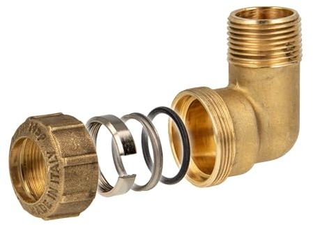 Messing-Klemmverbinder 90° Winkel mit AG 1/2 x Ø 20 mm - für PE-Rohr
