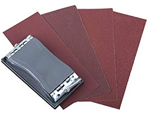 wolfcraft Handschleifer-Set, 41-teilig I 2877000 I ideal für Renovierungsarbeiten, inkl. 40 Schleifstreifen mit Körnung 60, 80, 120, 180