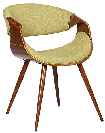 Armen Living Butterfly Mid-Century Dining Chair in Walnut Finish and Green Fabric
