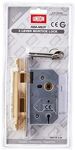 Union Locks 2277 Einsteckschloss mit abschließbarer Falle und 3 Zuhaltungen, 65 mm, nach britischer Norm, Messing poliert