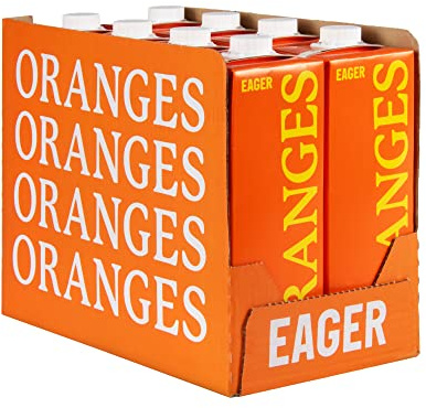 Eager 100% Squeezed Smooth Orange Juice, 8 x 1 Litre Cartons | Refreshing Fruit Juice, Perfect for Cocktails & Mocktails, Not From Concentrate, Enjoy Chilled, 8 Carton Multipack