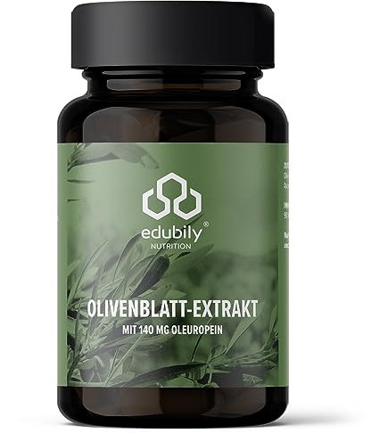 edubily nutrition® Olivenblatt-Extrakt Kapseln • Reich an Polyphenolen • Pro Kapsel 700 mg OLE mit 140 mg Oleuropein & Vitamin C • Laborgeprüft • 90 Kapseln im Braunglas