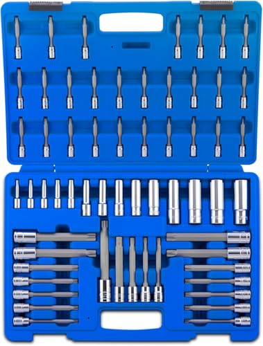 NEIKO 10287A - Juego de brocas extralargas y llaves de vaso profundas, 60 piezas, puntas Torx Plus S2 a prueba de manipulaciones y enchufes E-Torx de acero Cr-V