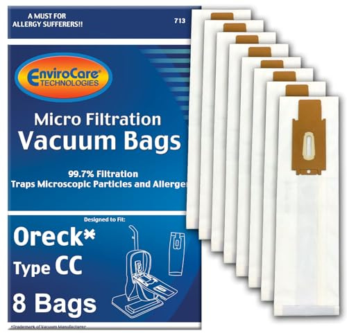 EnviroCare Replacement Micro Filtration Vacuum Cleaner Bags made to fit Oreck Type CC, XL. Fits All XL7, XL21, 2000's, 3000's, 4000's, 8000's, 9000's Series Upright Vacuum Cleaners 8 pack