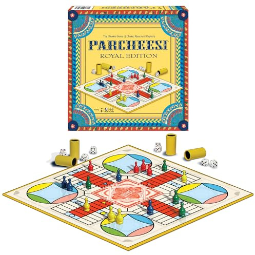 Parcheesi Royal Edition by Winning Moves Games USA, Classic Family Favorite Featuring Charming Artwork, Tokens and dice Cups for 2-4 Players, Ages 8+ (6106)