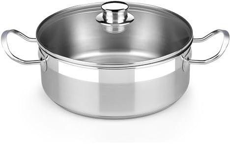 BRA Profesional | Cacerola con tapa de cristal 24 cm, acero inoxidable 18/10, sin antiadherente, full induction compatible con todos los tipos de cocina incluida inducción
