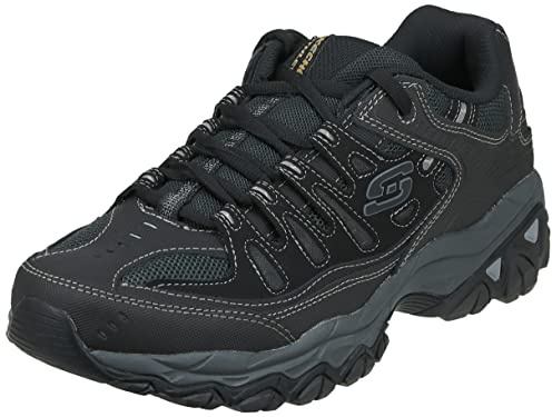 Skechers Men's Afterburn M. Fit Fashion Sneakers – Leather Upper, Memory Foam Insole, Rubber Outsole, Black/Charcoal, 10 X-Wide