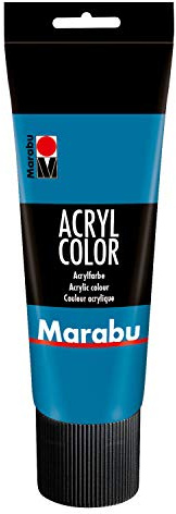 Marabu 12010025056 - Acryl Color cyan 225 ml, cremige Acrylfarbe auf Wasserbasis, schnell trocknend, lichtecht, wasserfest, zum Auftragen mit Pinsel und Schwamm auf Leinwand, Papier und Holz