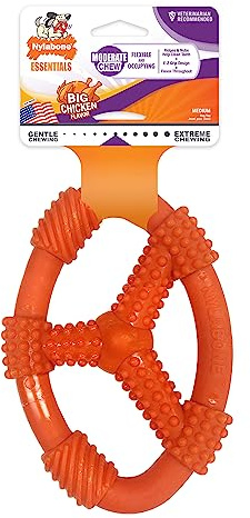 Nylabone 982514 Hundeknochen zur Zahnpflege für moderat kauende Hunde, Flexibles, ringförmiges Kauspielzeug, Hähnchengeschmack, Mittel - für Hunde bis 16 kg