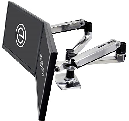 Ergotron – LX Dual Monitor Arm, VESA Desk Mount – for 2 Monitors Up to 27 Inches, 3.2-9.1kg Each – Polished Aluminum (45-245-026)