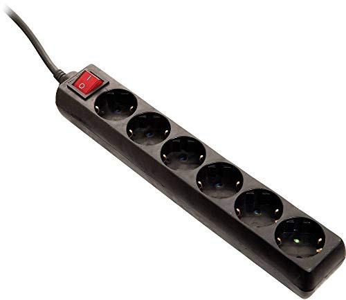 as - Schwabe 6-Fach Steckdosenleiste schwarz mit Schalter 230 V / 16 A – Mehrfachstecker mit 5 m Leitung & Berührungsschutz – Steckdosen 45° gedreht – Mehrfachsteckdose Indoor – IP20, 11672