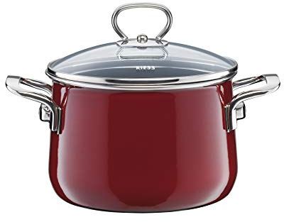 Riess, 0703-008, Topf mit Glasdeckel Ø 20cm, ROSSO, Emaille, Vol. (rec.): 4,0 Liter, Made in Österreich, LBH: 29,0x21,3x14,0cm, 2,800kg, Induktion-, Gas-, Elektroherd geeignet, Spülmaschine