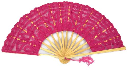Rangebow Lace Hand Fan Dark,Hot,Fuchsia, Fuschia Pink Open length 50cm / 20 by Gothi Creations Bridal, Dance, Party Favours (Dark,Hot,Fuchsia, Fuschia Pink)