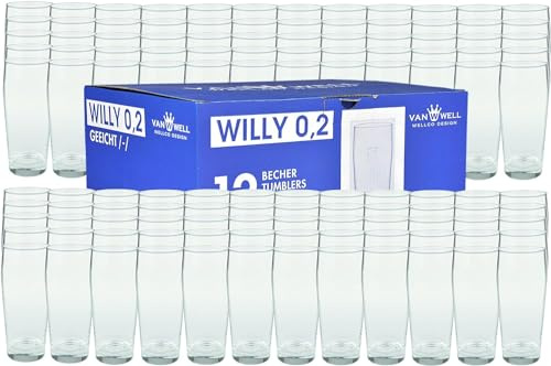 Van Well Willibecher 0,2l 120 Stk - Premium Biergläser 0,2 Liter - Robustes Bierglas, Spülmaschinengeeignet, Geeicht - Pint Gläser in Gastronomiequalität - Trinkglas 200 ml für Gastronmie und Zuhause