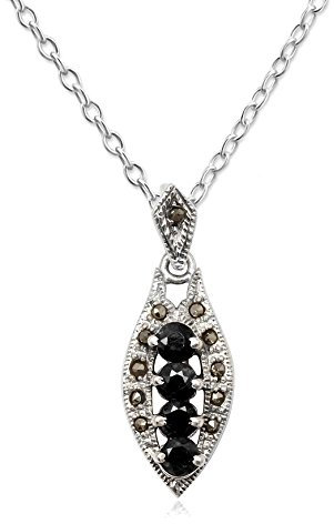 EYS JEWELRY® Damen-Halskette 40 cm Jugendstil 33 x 12 mm Saphir Markasit 925 Sterling Silber blau im Etui Damenkette Anhänger