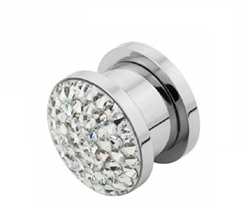 eeddoo Flesh Tunnel Kristall Plug Epoxy Silber Edelstahl 6 mm