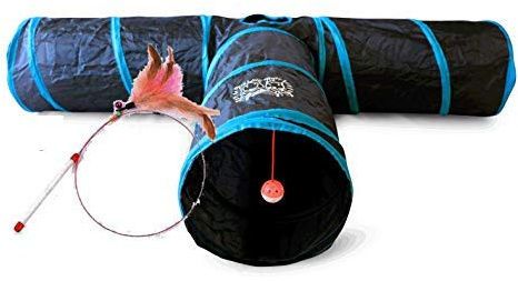 Feline Ruff Premium 3 Way Cat Tunnel. Extra Large 12 Inch Diameter and Extra Long. A Big Collapsible Play Toy. Wide Pet Tunnel Tube for Other Pets Too!