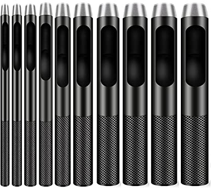 IRISFLY 10pcs Round Steel Leather Craft Hollow Hole Punch 1mm to 10mm for Leather Belt Watch Band Gasket
