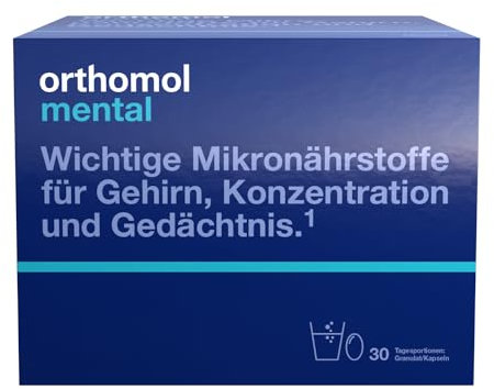 Orthomol Mental - für Gehirn, Konzentration und Gedächtnis - mit Pantothensäure und Omega-3-Fettsäuren - Granulat/Kapseln à 30 x Tagesportionen