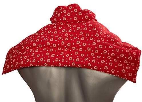 Cojín nuca, espalda superior y hombros con cuello - rojo con corazones - Saco térmico de semillas - Almohada cervical - Huesos de cerezas -