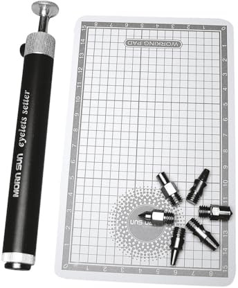 Rayher Hobby Rayher Eyelet-Setter, mit 6 Spitzen und Unterlage, Werkzeug zum setzen von Eyelets (Ösen), mit Druckknopf-Funktion, 7845900