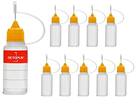 10 x 10 ml bläckfisk, nålflaskor, E-vätskor klämflaskor för e-hishas och e-cigaretter, oljor, färger och lim, tomma LDPE plastflaskor för förångare/depåer/clearomizer med gula nållock, inkl. 10