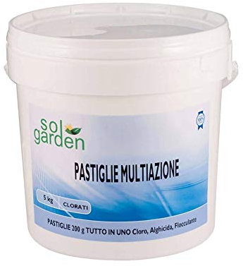 5 KG PASTIGLIE CLORO 200GR MULTIAZIONE TRICLORO 90% DISSOLUZIONE LENTO DISSOLVIMENTO TRATTAMENTO ACQUA PISCINA