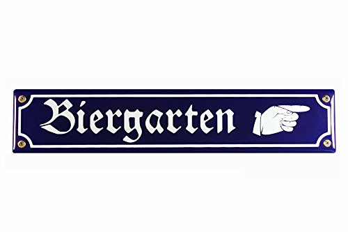 Strassenschild Biergarten Hand rechts 40x8 cm Emaille Kneipenschild Emaile Schild Türschild