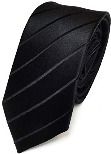 TigerTie - schmale Designer Seidenkrawatte in schwarz unicolor gestreift