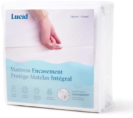 LUCID Zippered Mattress Encasement – Waterproof Twin XL Size Mattress Protector – Fits Mattresses 6 to 18 Inches with Secure Elastic – Shields All 6 Sides – Quiet cover – White