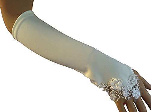 LadyMYP© Brauthandschuhe mit kleinen Blüten aus Satin, Tüll und Perlen, in ivory/weiß