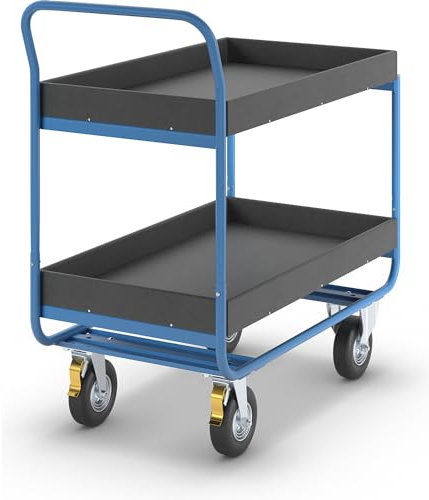 eurokraft | Tischwagen | Tragfähigkeit 150 kg | 2 Ladeflächen mit Aufkantung | Luftbereifung