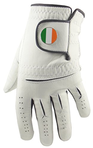 Herren Golfhandschuh aus Cabretta-Leder mit magnetischer Manschette und Ballmarkierer mit irischer Flagge, Herren, schwarz, L