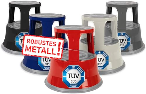 casa pura Tritthocker aus Stahl - Rollhocker 40 cm - 150 kg Tragkraft - Elefantenfuß mit Rollen - rutschfeste Gummi-Trittfläche - rot