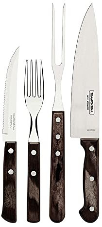 Tramontina Grillbesteck Set, 14-teilig, Edelstahl, Grillset mit Steakbesteck, Tranchiergabel und Tranchiermesser, FSC